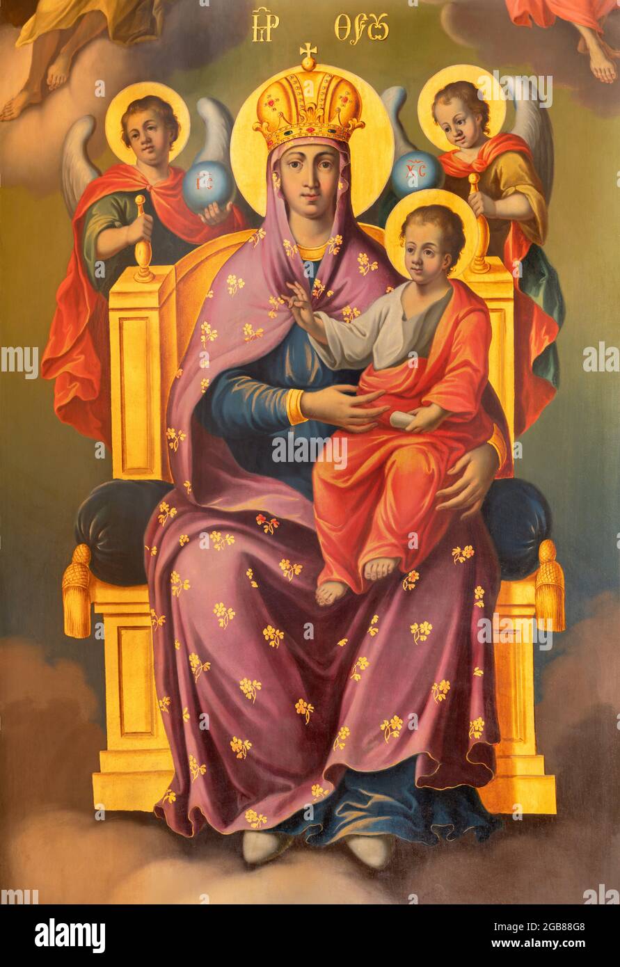 VIENNA, AUSTIRA - JULI 5, 2021: The detail of icon of Mther of God in Barbarakirche church by Moses Subotic (1780). Stock Photo