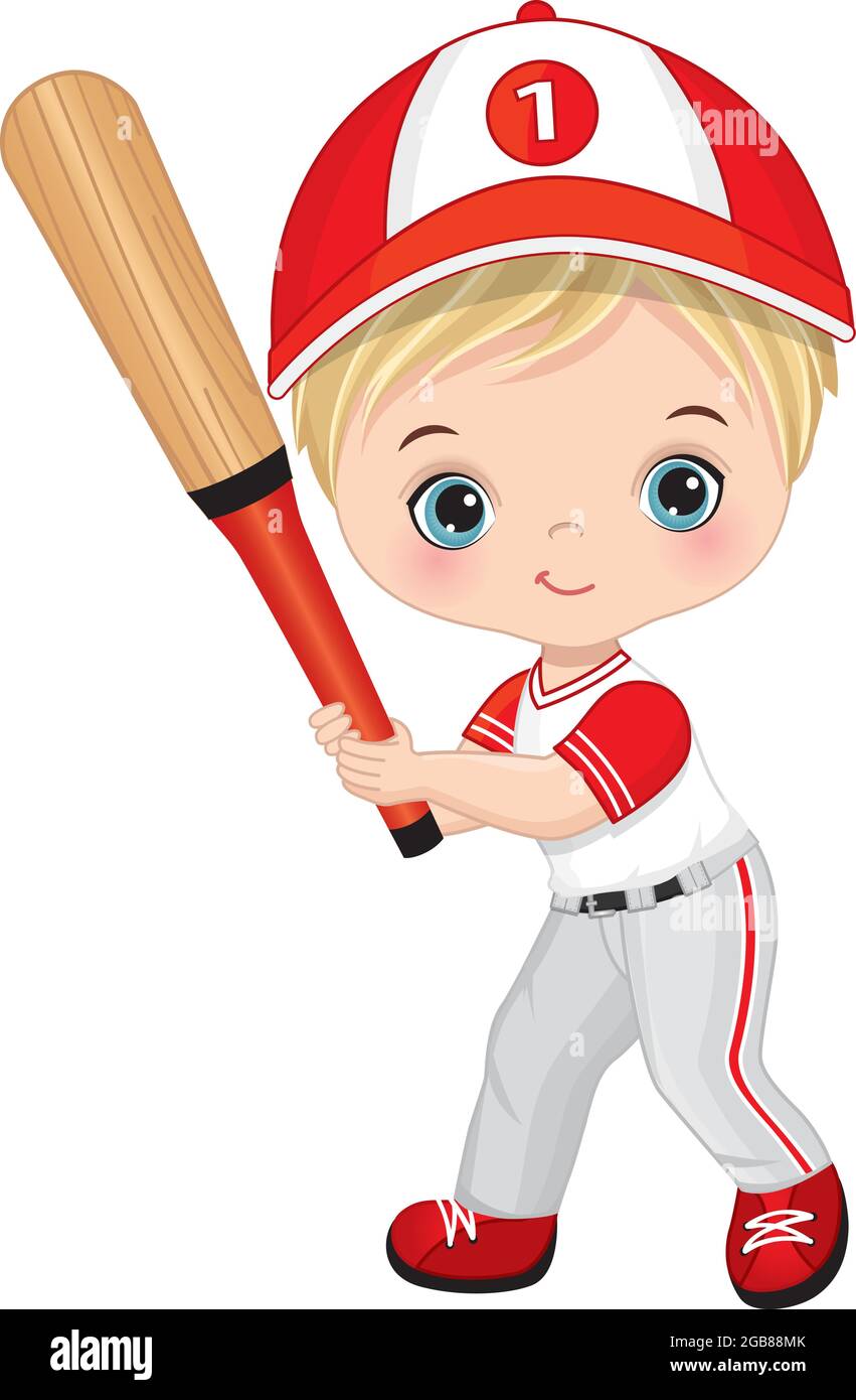 Cute Little Boy Playing Baseball. Vector Baseball Boy Stock Vector