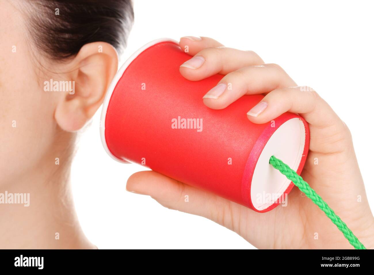 Human ear and paper cup near it close-up isolated on white Stock Photo ...