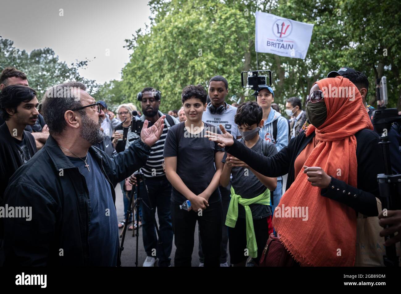 Debates and speeches resume at Speakers' Corner in Hyde Park the week after a suspected Islamist attack on a regular Christian preacher. London, UK. Stock Photo