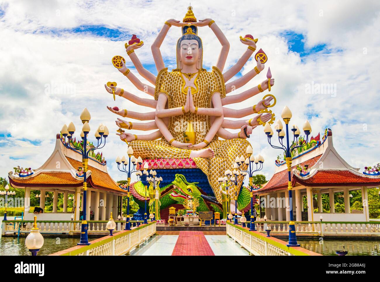 Colorful huge eighteen arm statue of the goddess Guan Yin in Wat Plai Laem  temple on Koh Samui island Surat Thani Thailand Stock Photo - Alamy