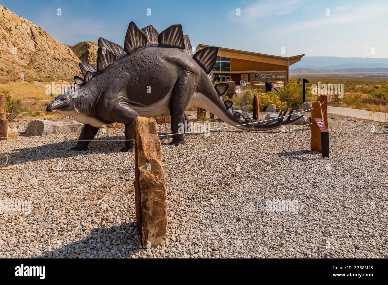 Fullsize Stegosaurus model outside the Quarry Exhibit Hall in Dinosaur