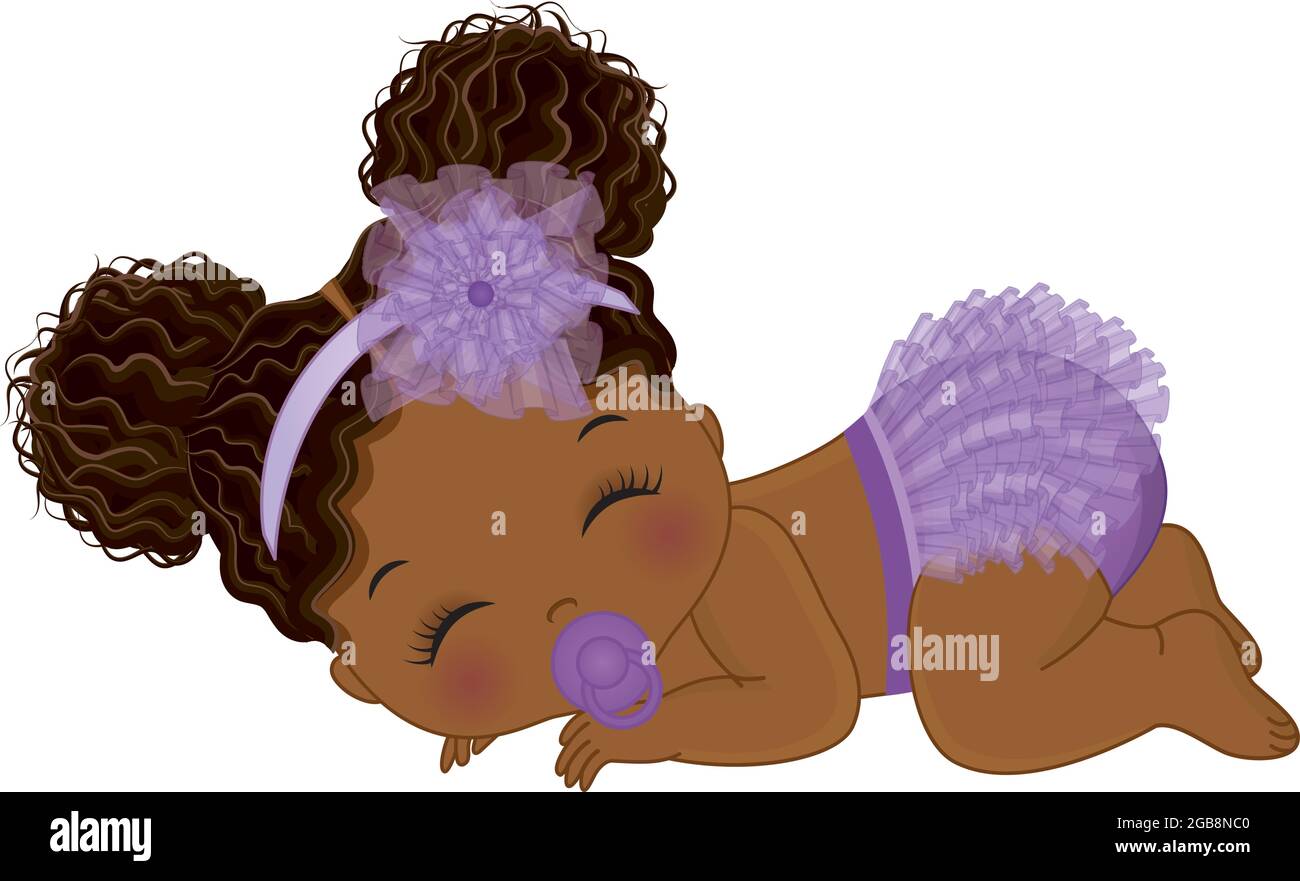 African American Baby Girl Wearing Purple Ruffled Diaper Sleeping. Vector Black  Baby Girl Stock Vector Image \u0026 Art - Alamy, image size:1300x881