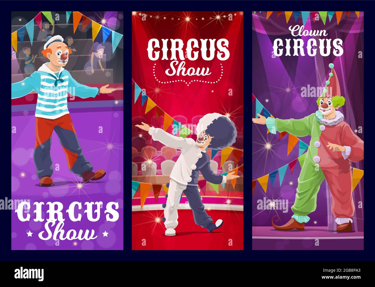 Shapito circus clowns, jesters and harlequin characters. Cartoon vector ...