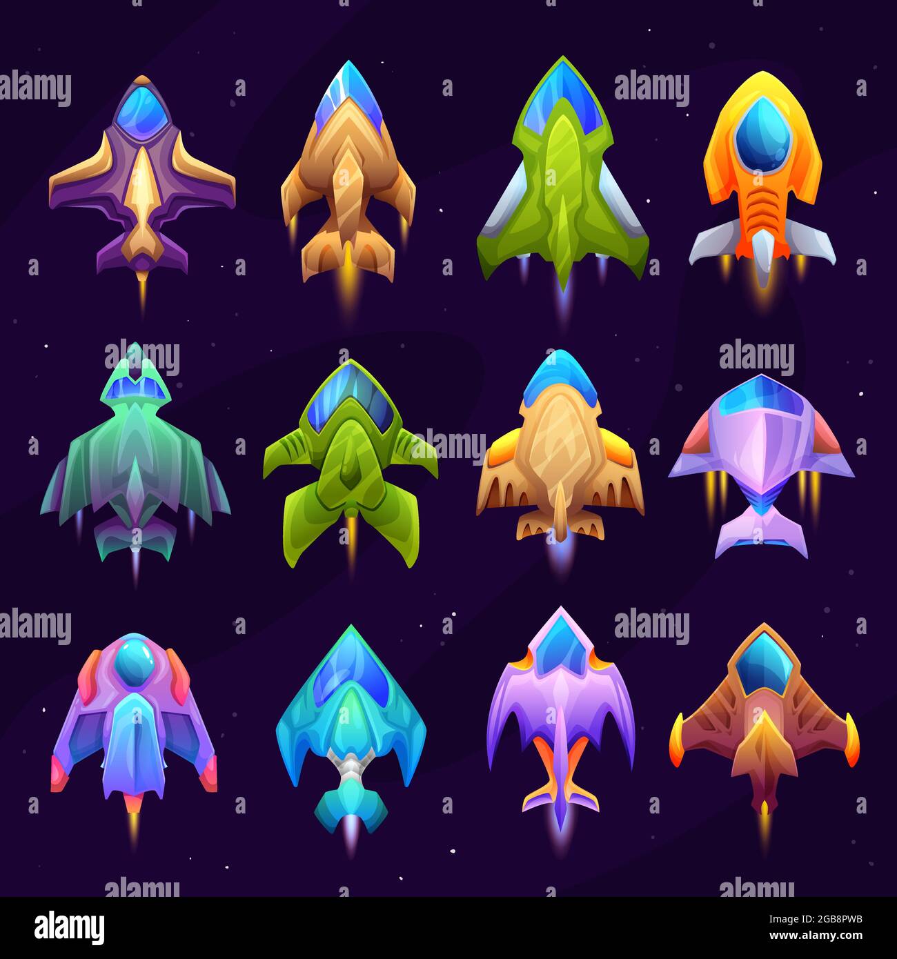 Cartoon starship, spacecraft and spaceship icons. Vector rockets ...