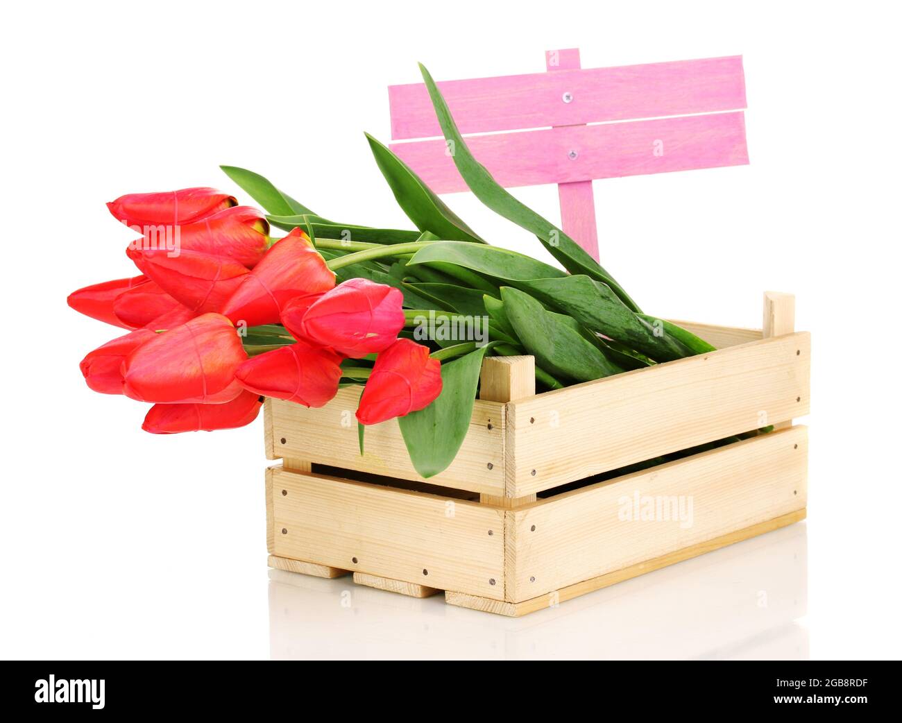 Beautiful tulips in crate isolated on white Stock Photo Alamy