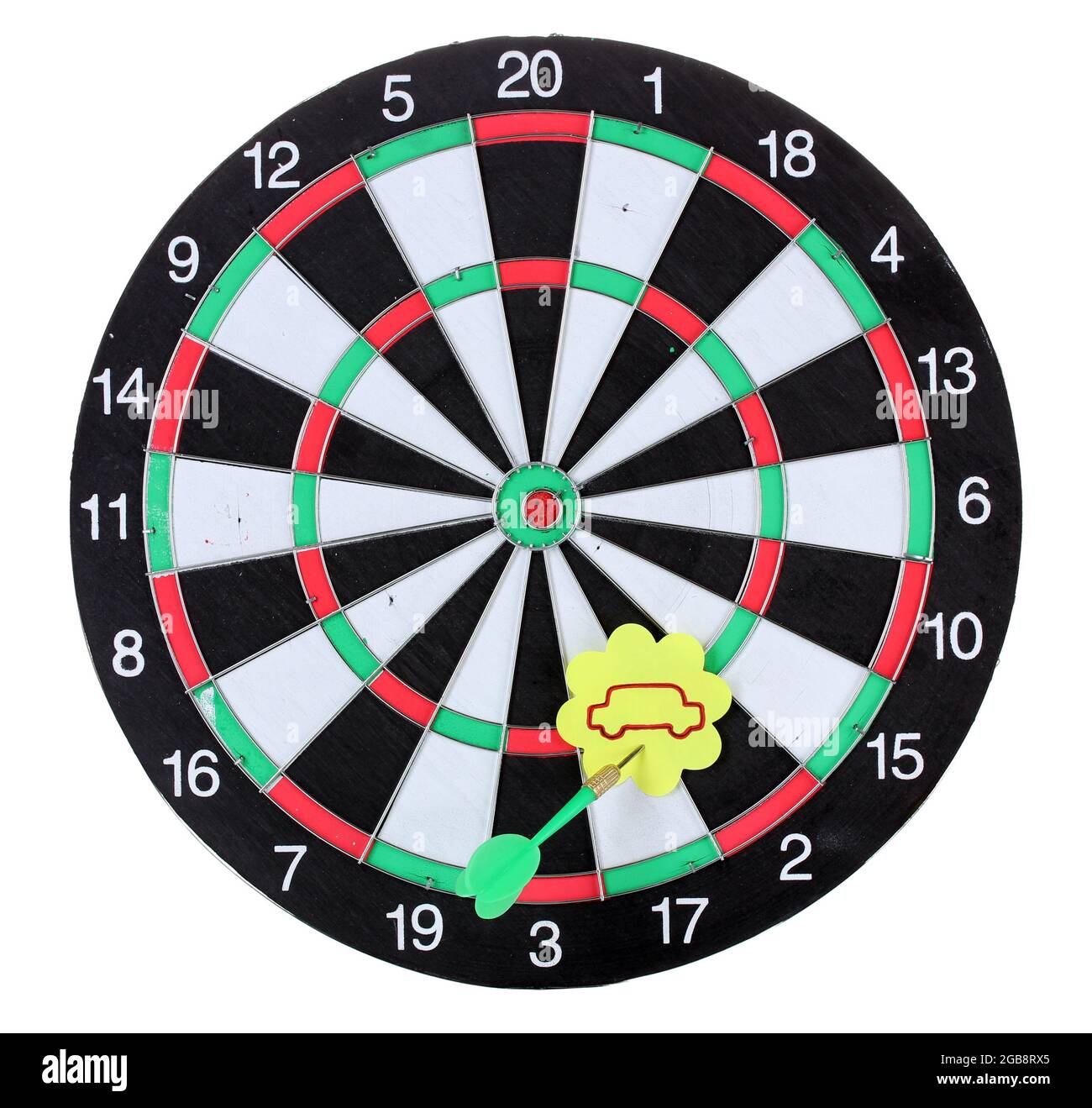 Darts with stickers depicting the life values isolated on white. The