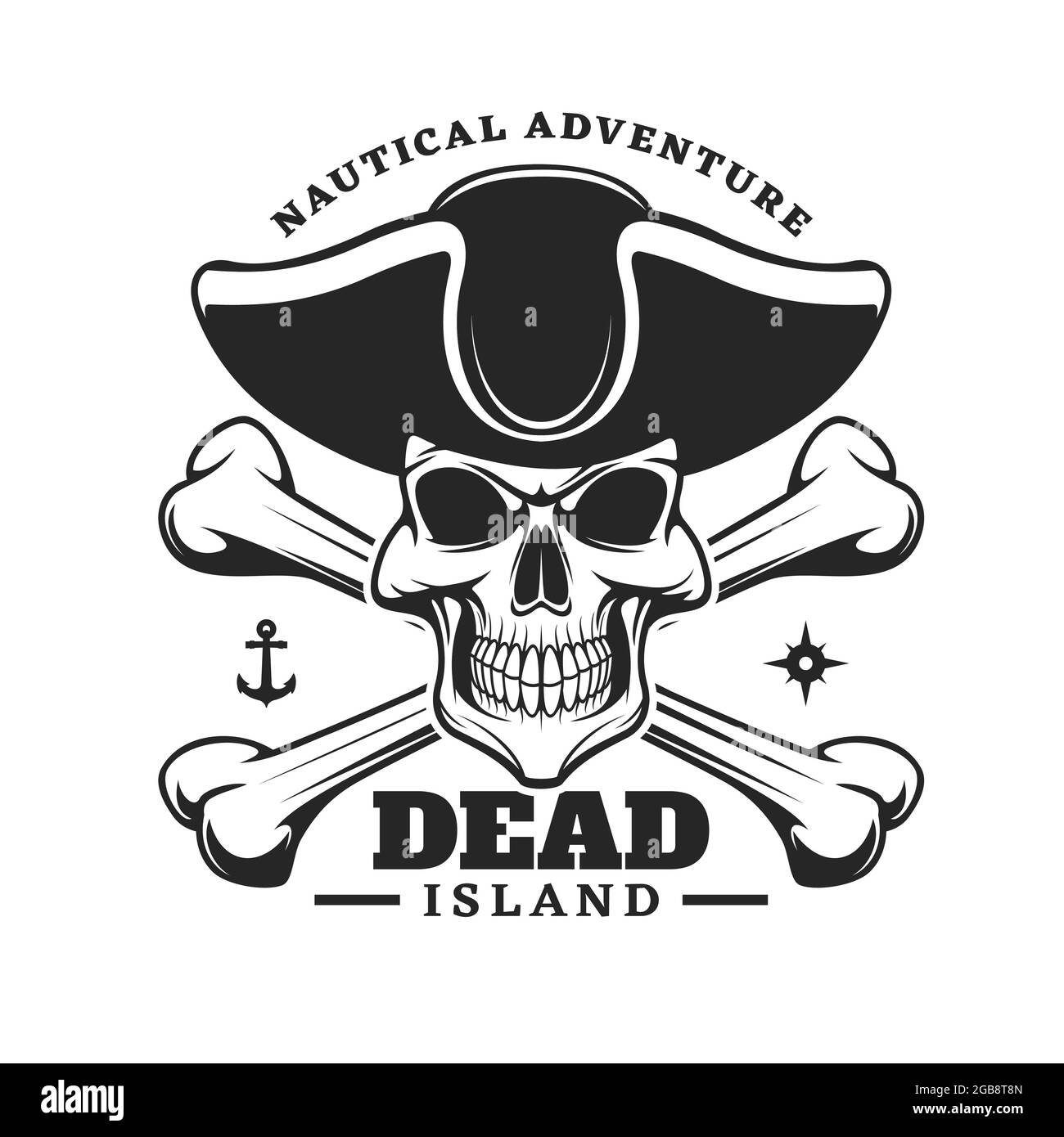 Pirate captain skull and crossed bones icon. Vector emblem with jolly ...