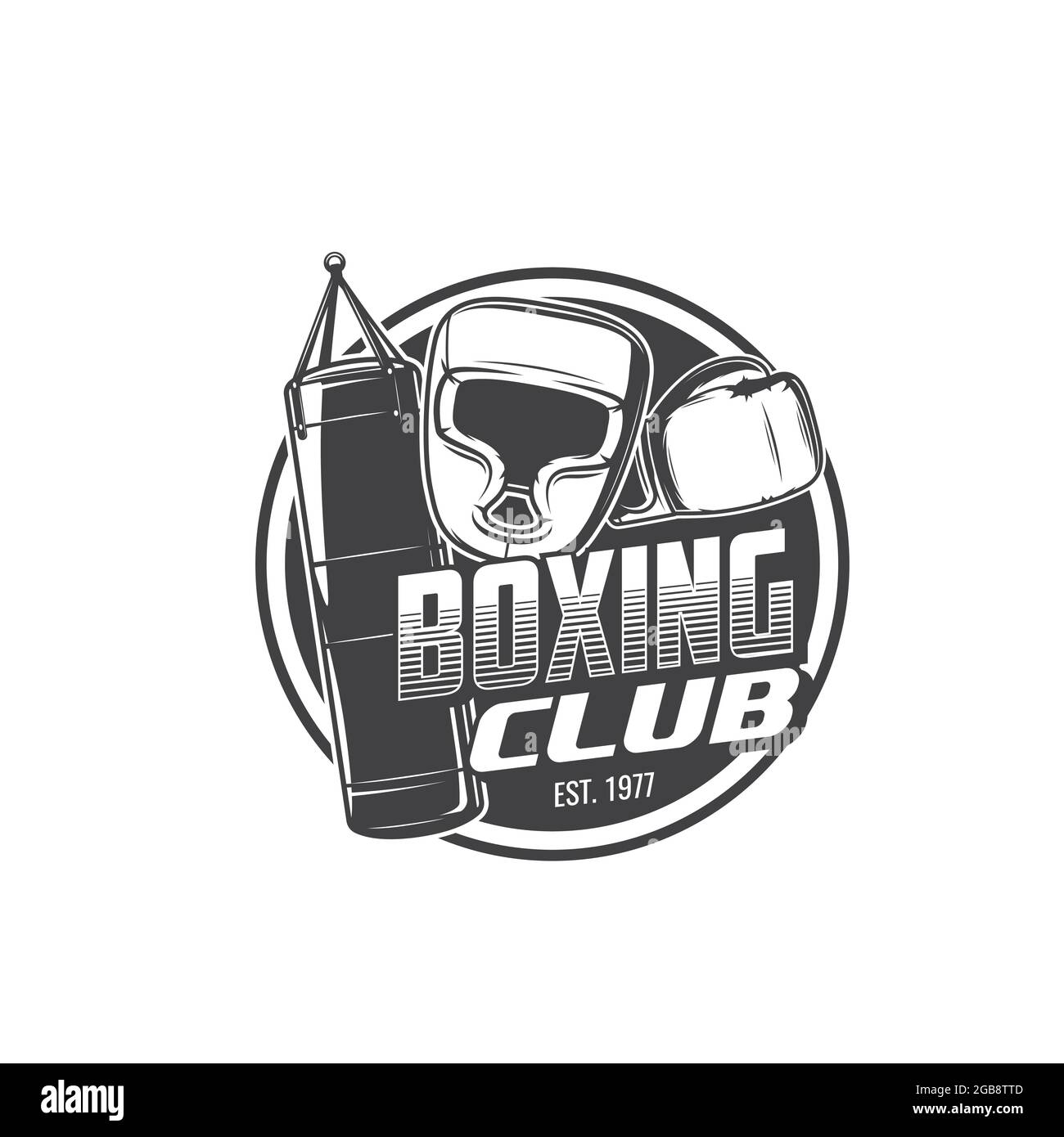 Boxing sport isolated icon with vector boxer gloves, helmet and punching  bag. Box fighter equipment and protective uniform round symbol of boxing  spor Stock Vector Image & Art - Alamy
