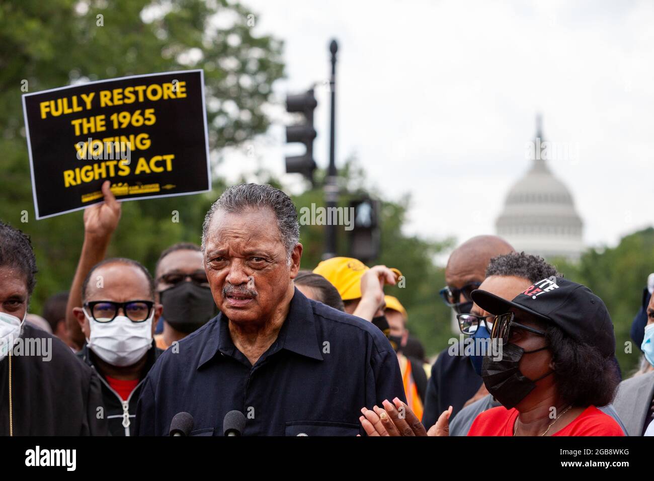 Washington, DC, USA, 2 August 2021.  Pictured: Rev. Jesse Jackson speaks during the Moral Monday March in Washington, DC, sponsored by the Poor People’s Campaign, Kairos Center, and Repairers of the Breach.  Credit: Allison Bailey / Alamy Live News Stock Photo