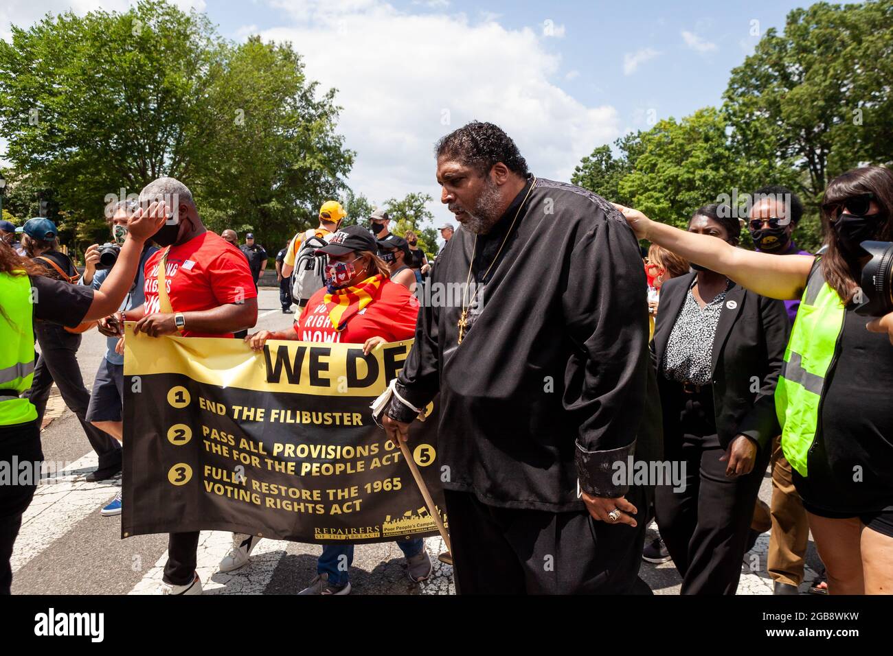 Washington, DC, USA, 2 August 2021.  Pictured: Rev. William Barber leads a Moral Monday March on Capitol Hill.  The event was sponsored by the Poor People’s Campaign, Kairos Center, and Repairers of the Breach.  Credit: Allison Bailey / Alamy Live News Stock Photo