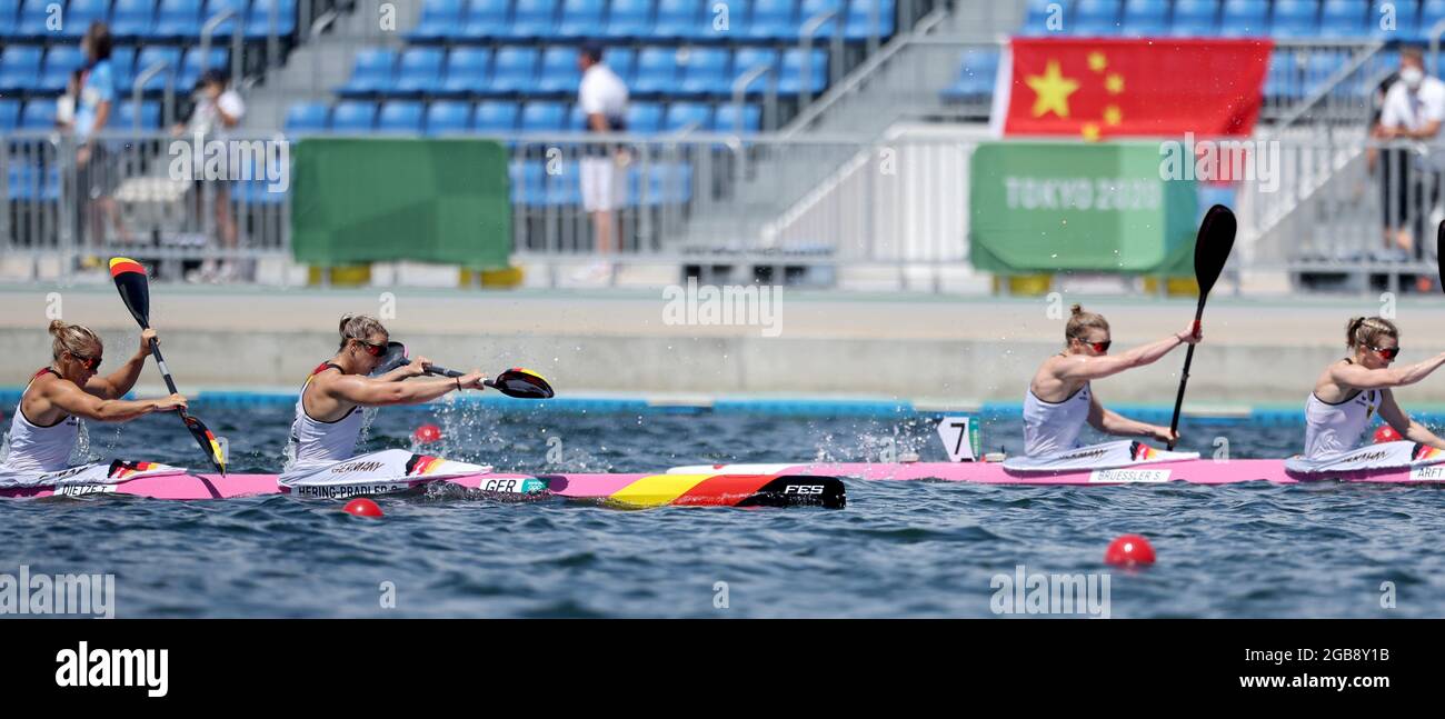 Tokyo, Japan. 03rd Aug, 2021. Canoe Olympics, Women, KayakDouble, 500m, SemiFinal in the Sea