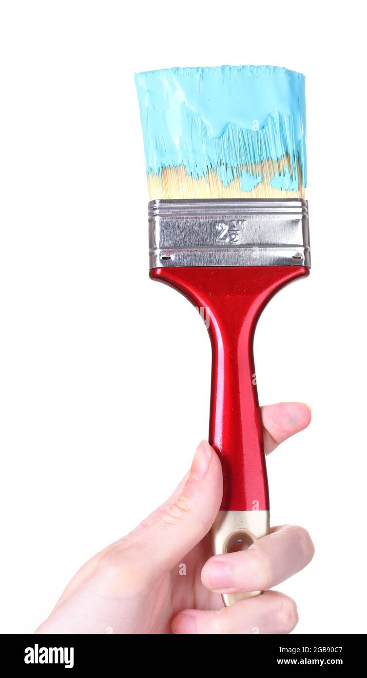 brush with blue paint on white Stock Photo - Alamy