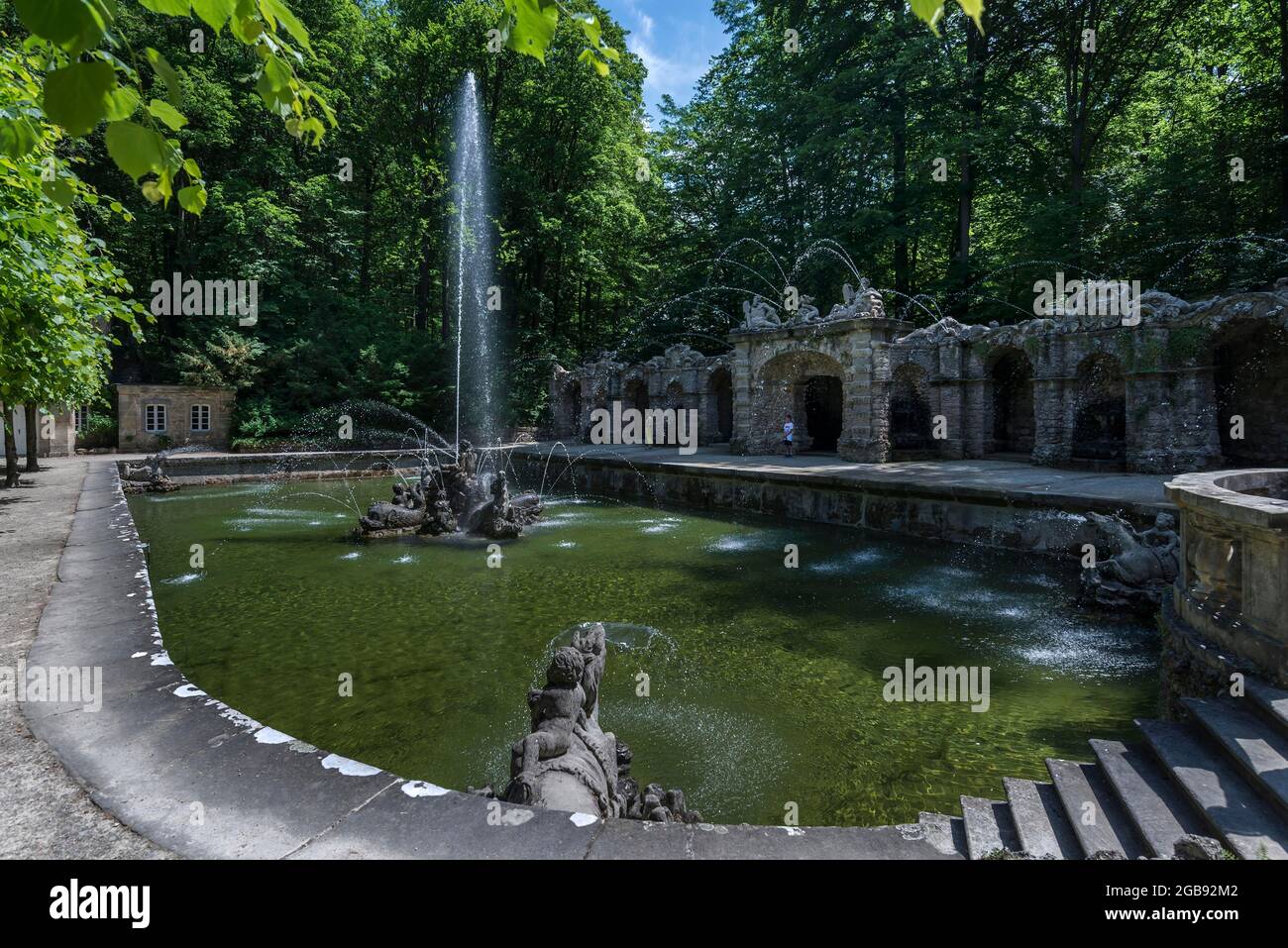 Water features in the Lower Grotto of the Hermitage, Upper Franconia, Bavaria, Germany Stock Photo