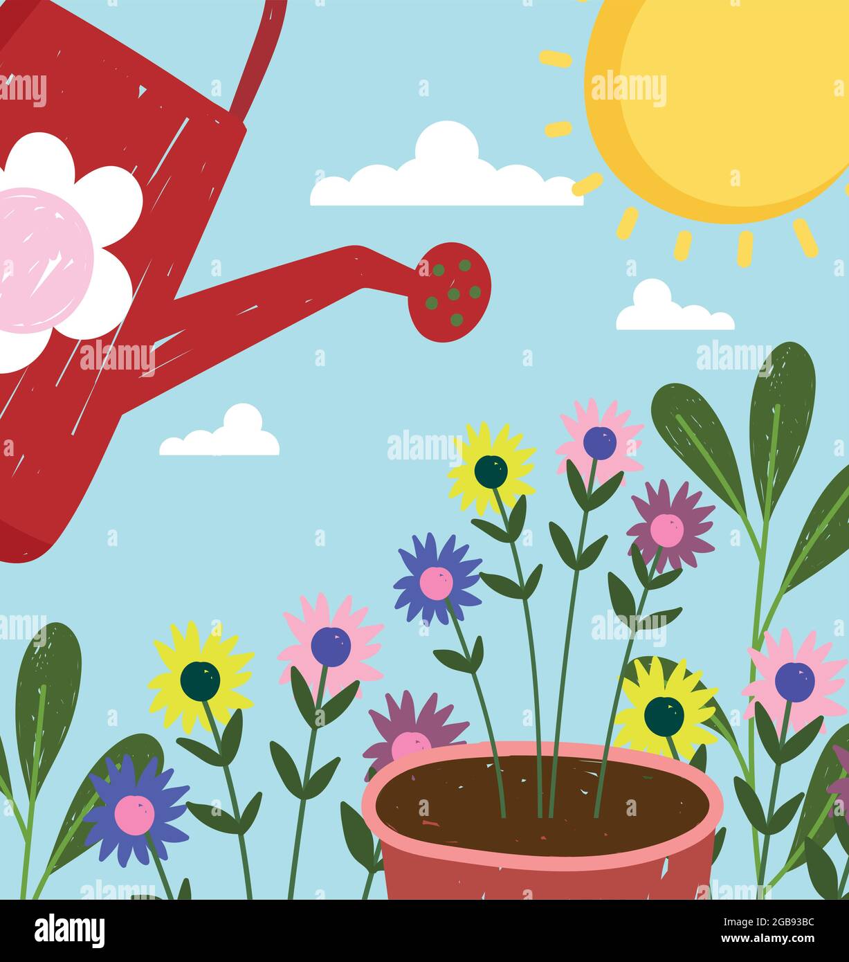 watering flowers in pot Stock Vector Image & Art - Alamy