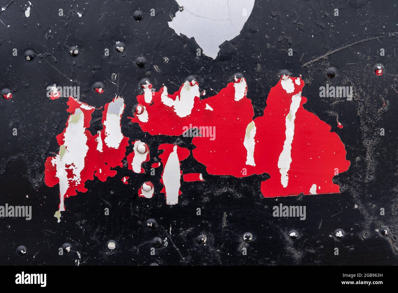 Rivet Rash Remains of paint and rivets, aircraft fuselage, detail, emergency ...