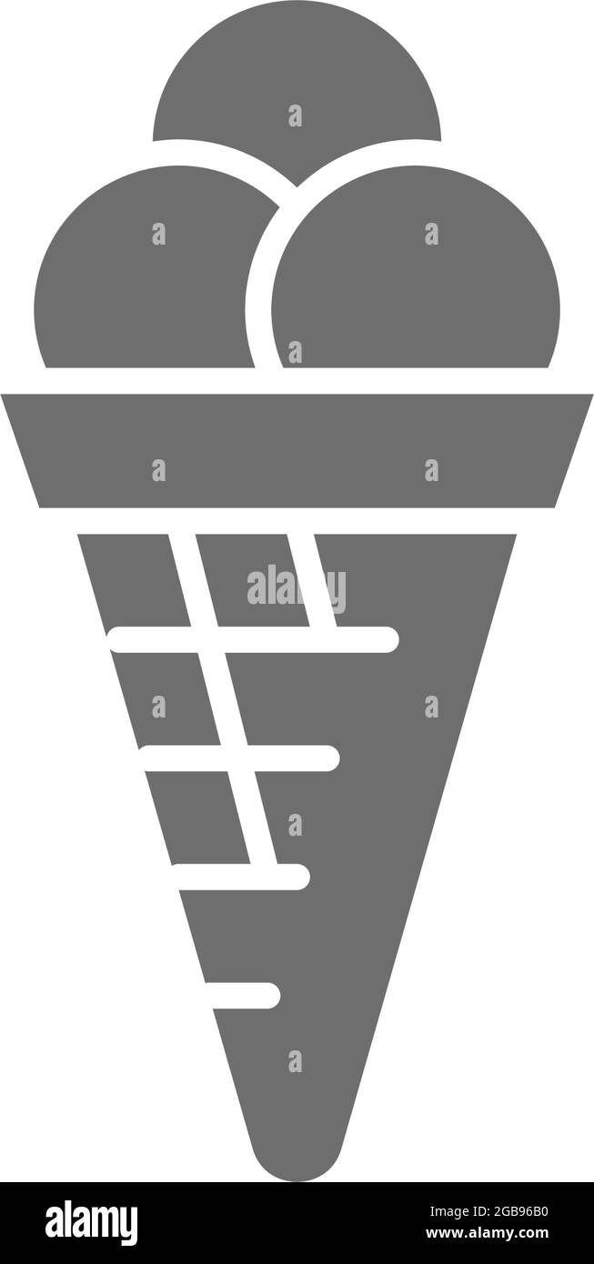 Vector ice cream balls in waffle cone gray icon. Symbol and sign ...