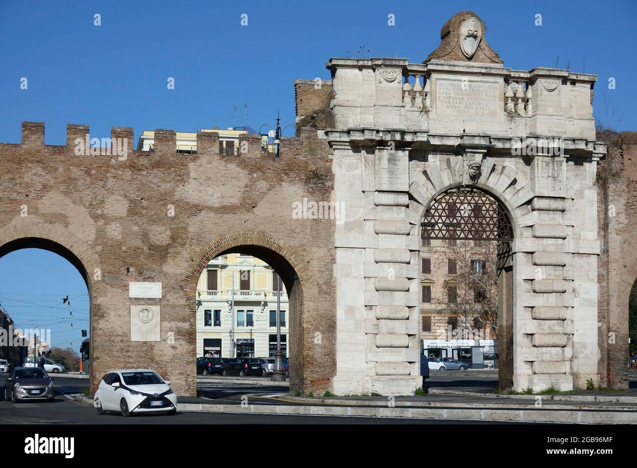 Porta San Giovanni on Piazzale Appio, Aurelian Wall, Rome, Lazio, Italy Stock Photo