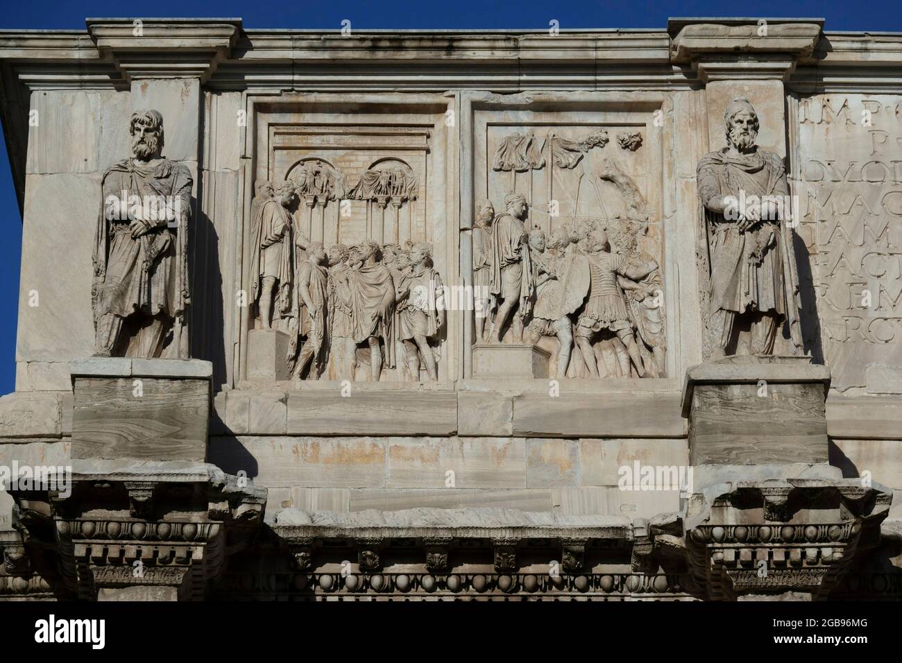 Dacian statues and Aurelian relief panels at the triumphal arch Arco di