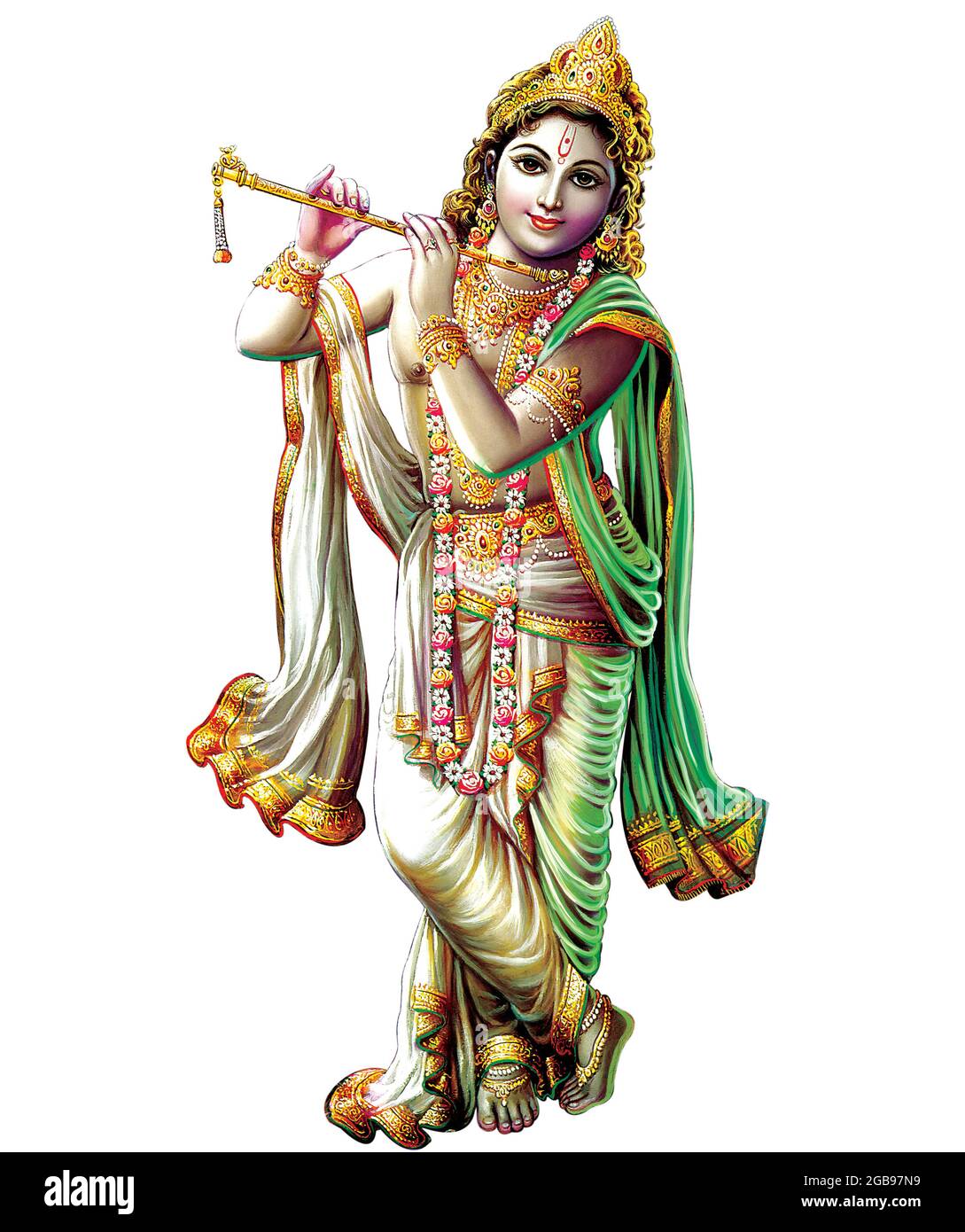 Indian God Lord Krishna with his flute making magical tunes Stock Photo
