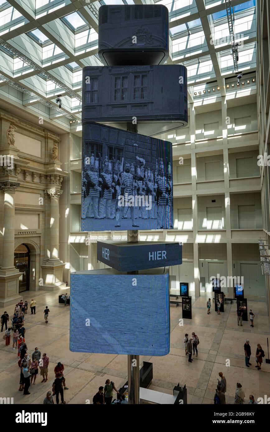 Great Hall with ticket offices and information area on the museums in the Humboldt Forum, Berlin, Germany Stock Photo