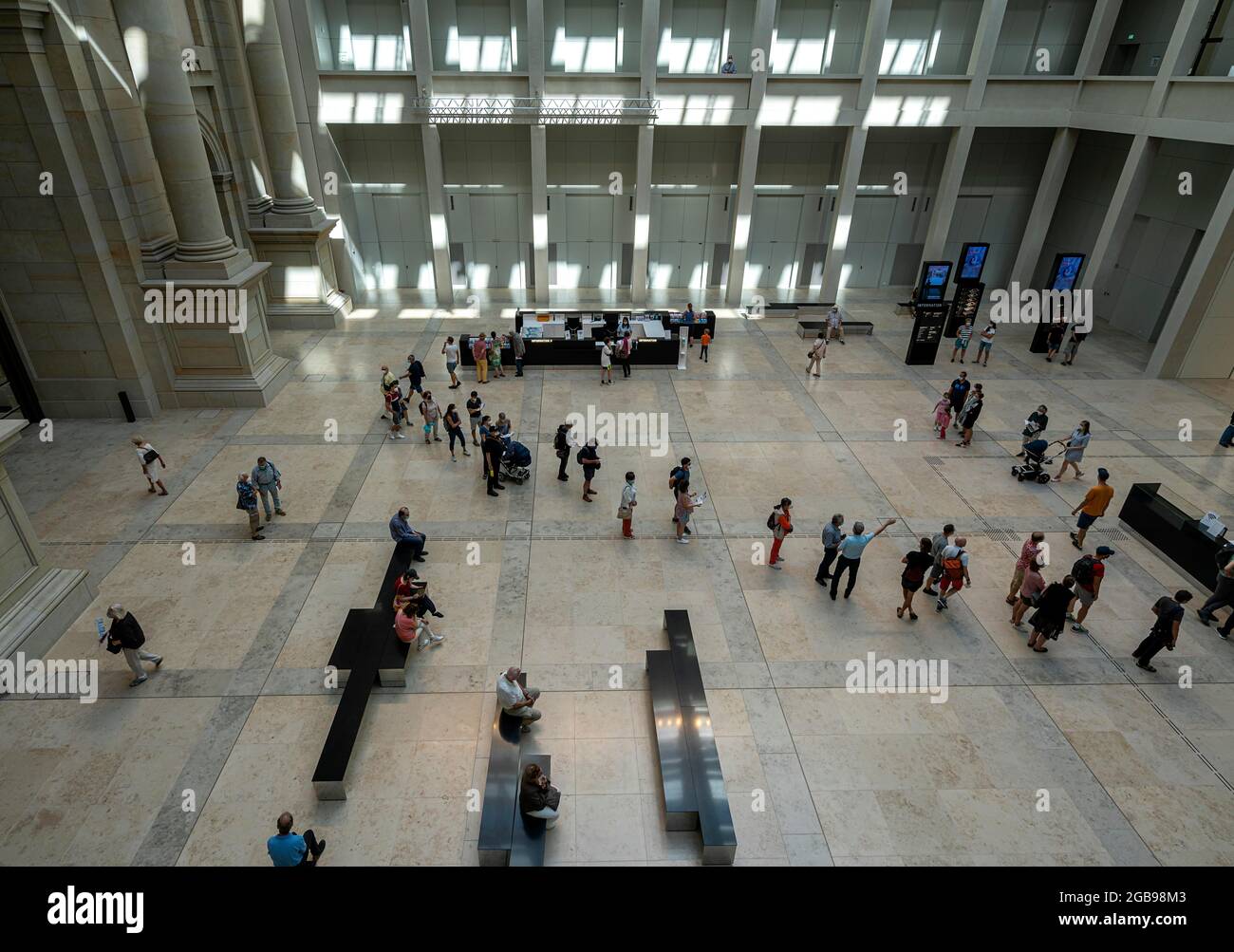 Great Hall with ticket offices and information area on the museums in the Humboldt Forum, Berlin, Germany Stock Photo