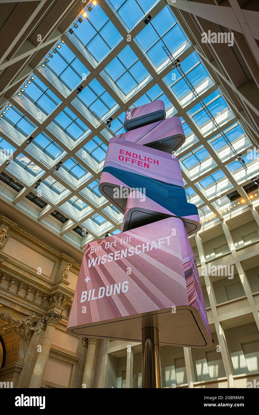 Great Hall with ticket offices and information area on the museums in the Humboldt Forum, Berlin, Germany Stock Photo