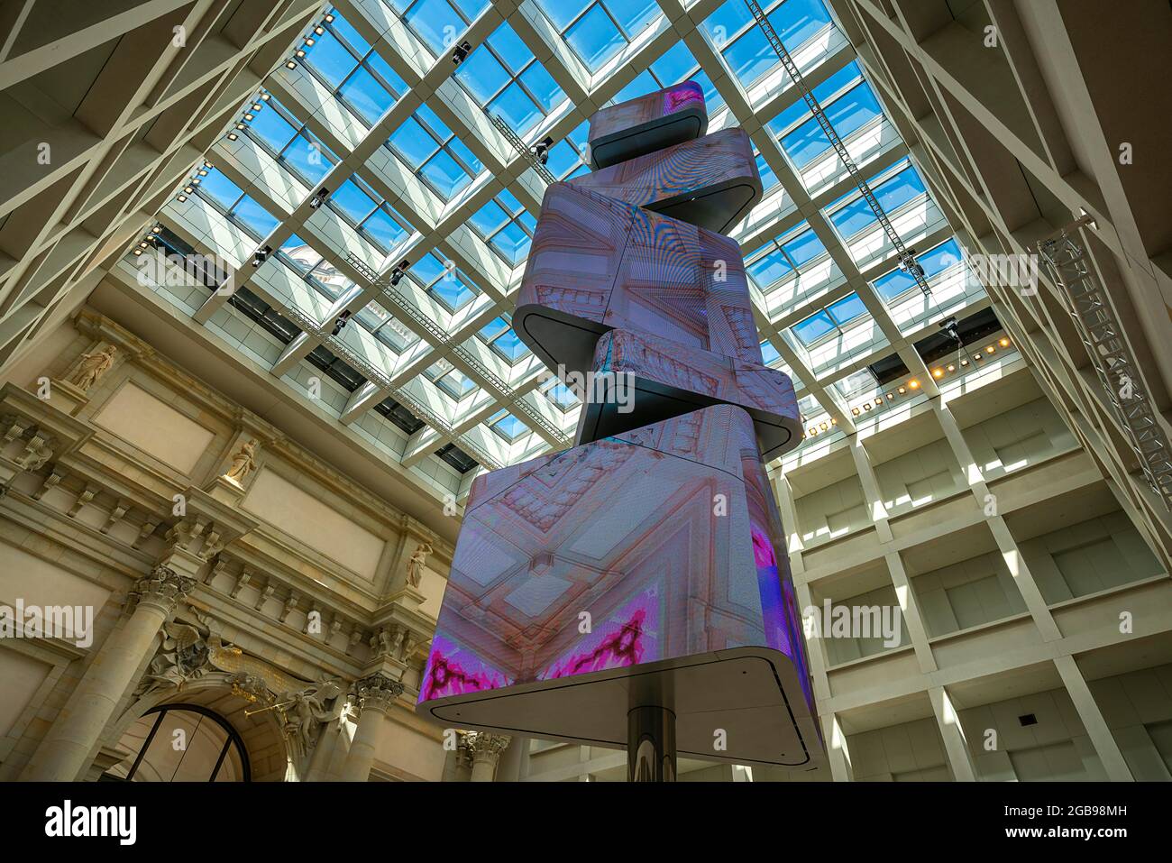 Great Hall with ticket offices and information area on the museums in the Humboldt Forum, Berlin, Germany Stock Photo