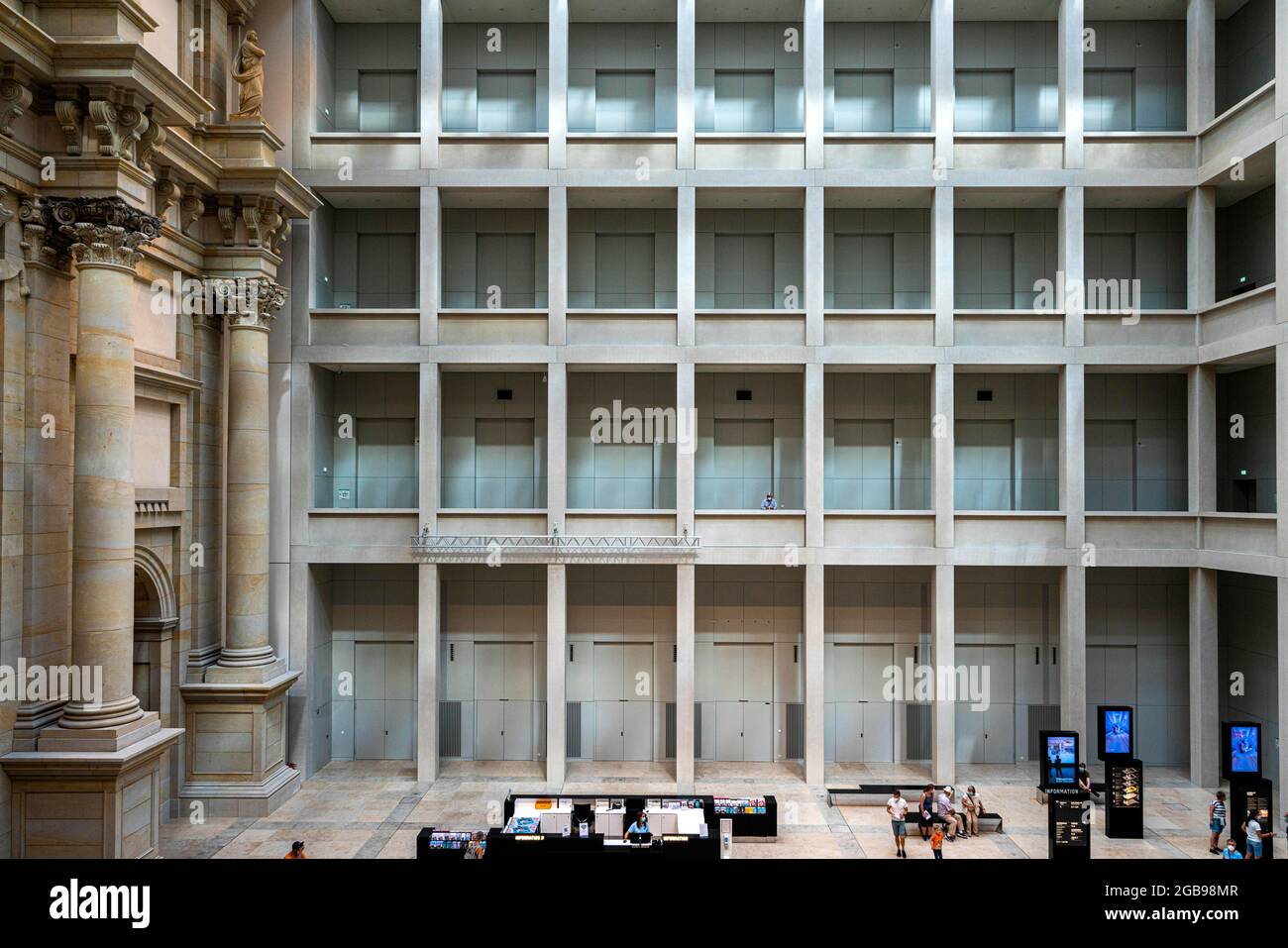 Great Hall with ticket offices and information area on the museums in the Humboldt Forum, Berlin, Germany Stock Photo