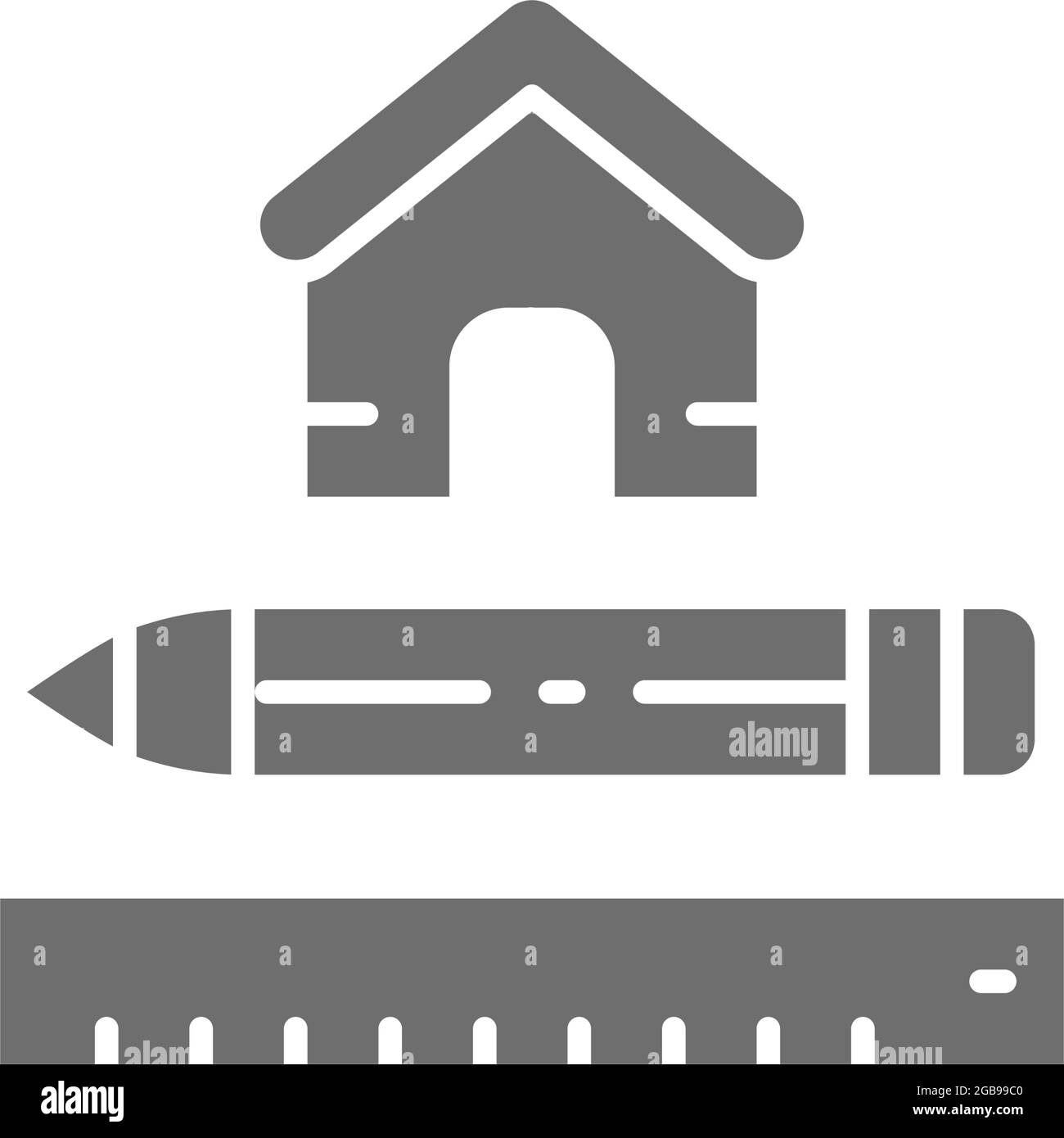 House measuring, measure tool for home, architectural plan grey icon