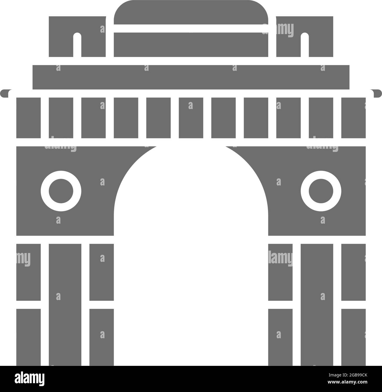 Triumphal Arch Gate of India to New Delhi grey icon. Stock Vector