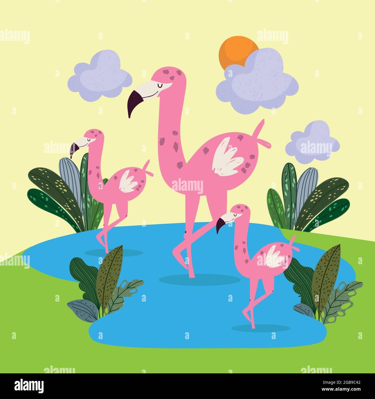 cute flamingos in lake Stock Vector Image & Art - Alamy