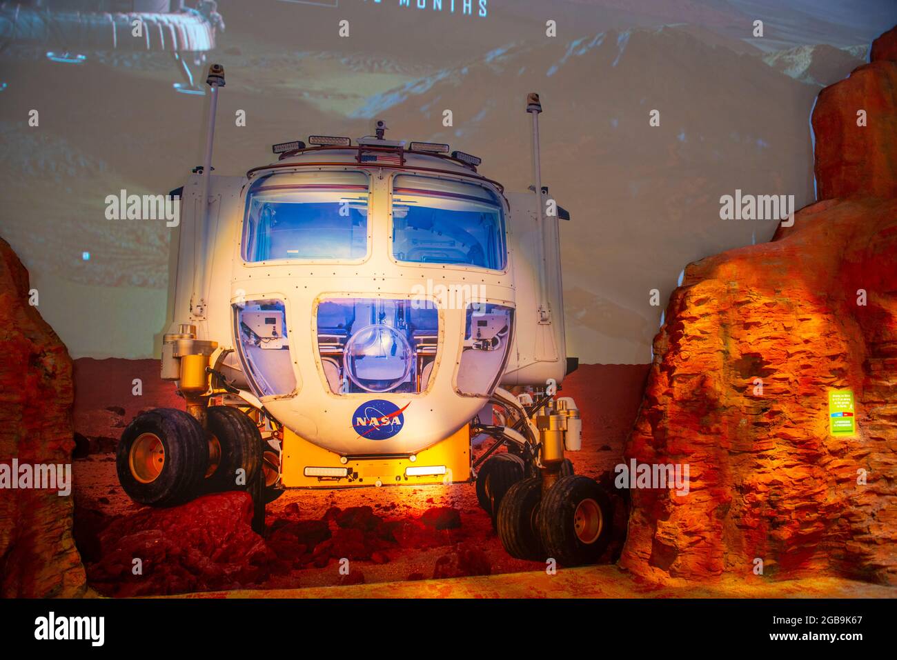 Crewed Mars Rover model in Johnson Space Center in city of Houston, Texas TX, USA. Stock Photo