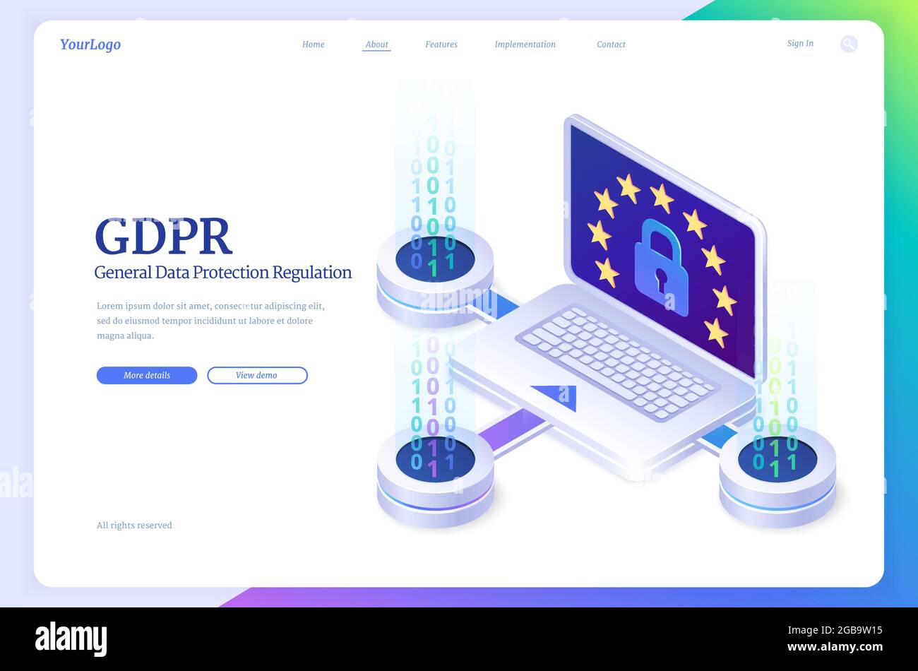 GDPR, general data protection isometric landing Stock Vector