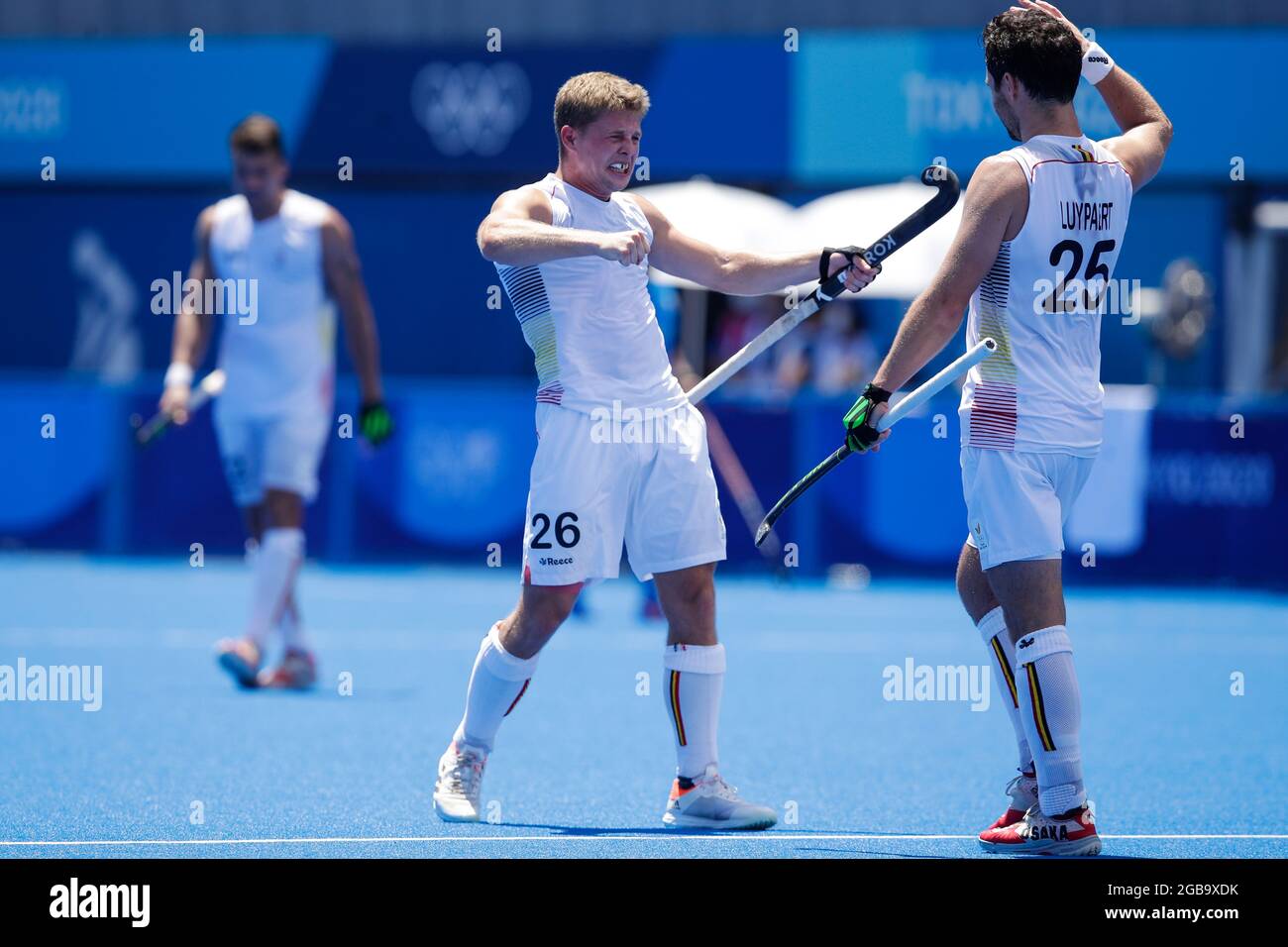 TOKYO, JAPAN - AUGUST 3: Victor Wegnez of Belgium, Loick Luypaert of Belgium competing on Men's Semi Final during the Tokyo 2020 Olympic Games at the Oi Hockey Stadium on August 3, 2021 in Tokyo, Japan (Photo by Pim Waslander/Orange Pictures) Stock Photo