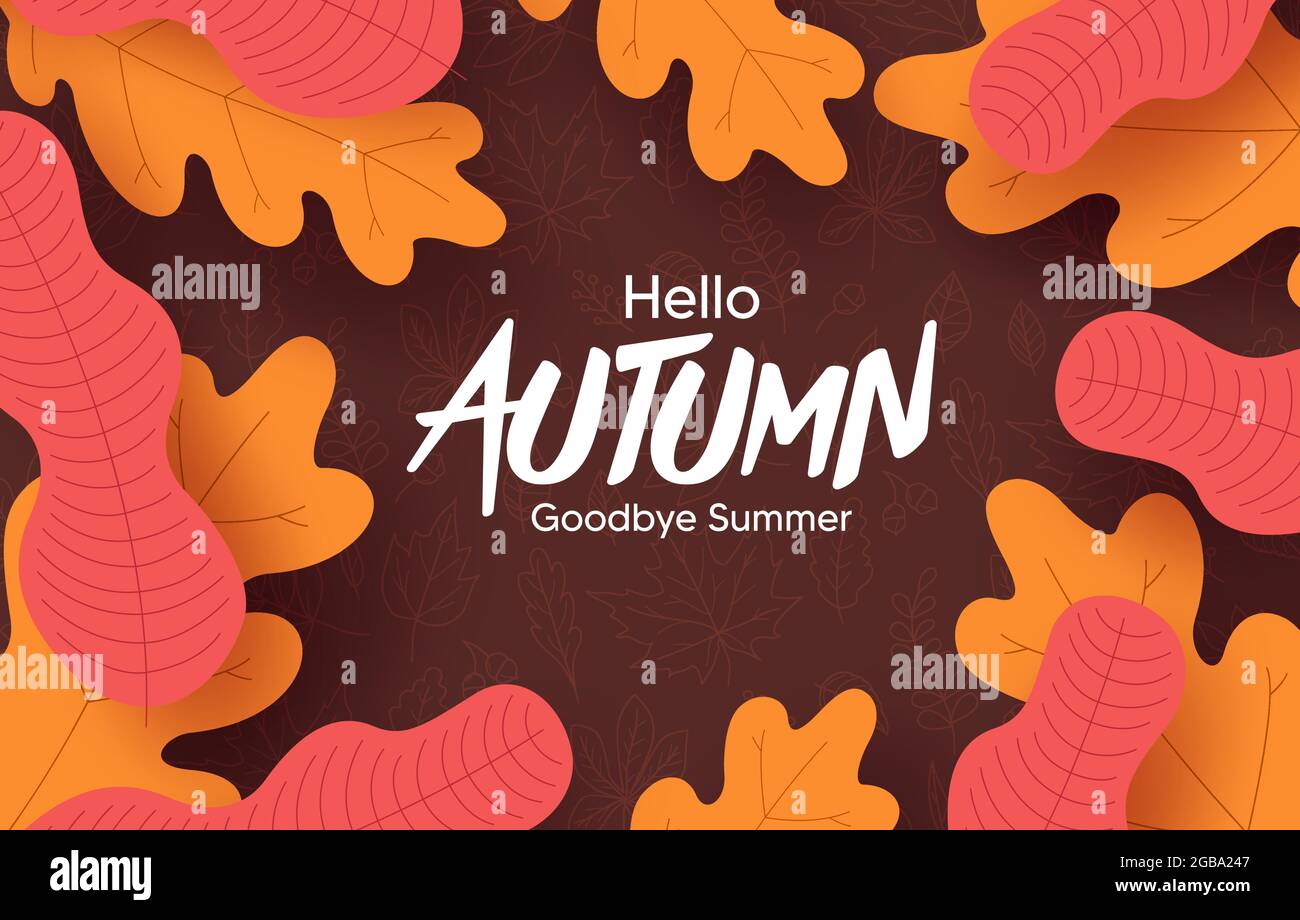 Autumn vector background design. Hello autumn greeting text with orange ...