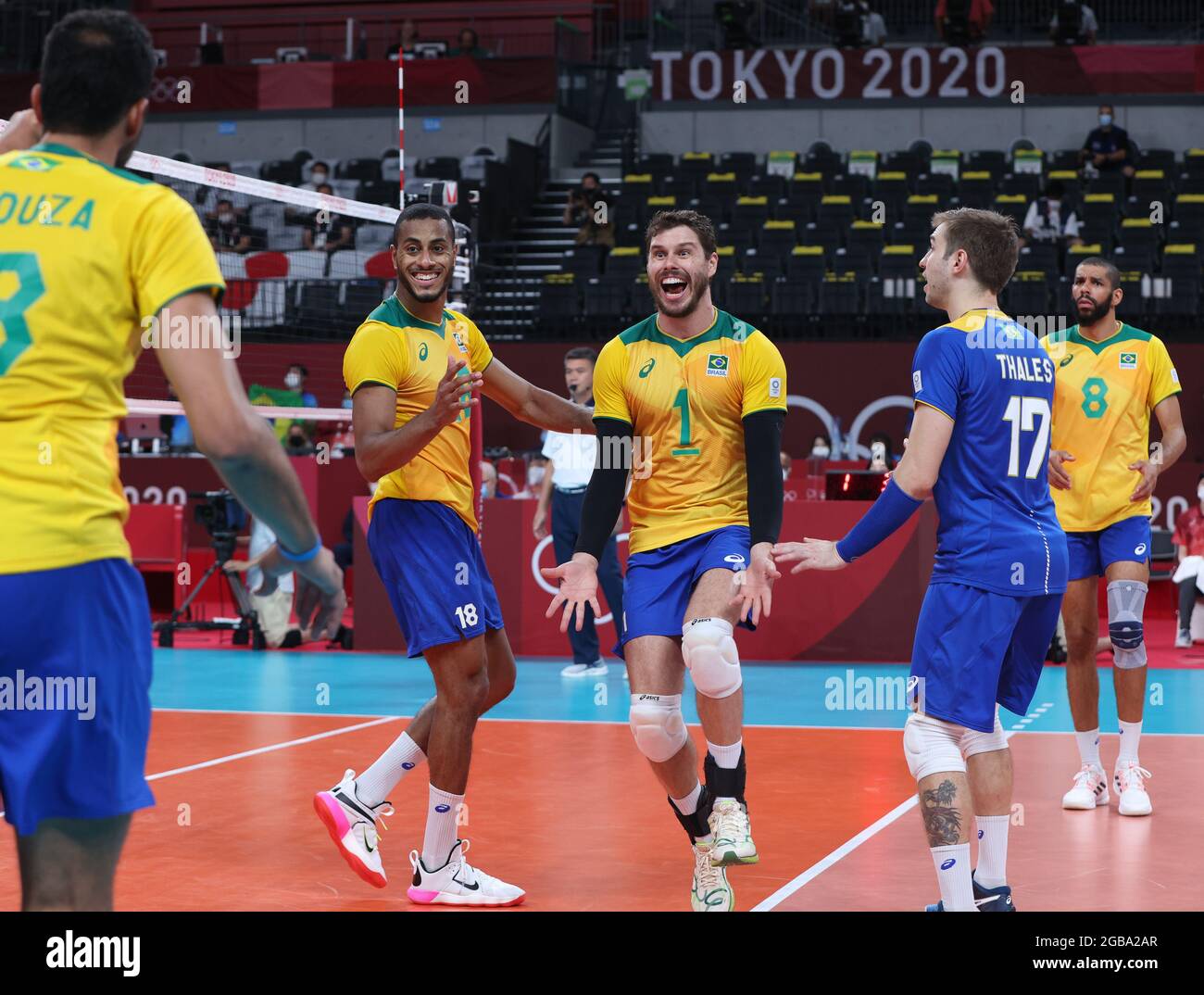 Tokyo Japan 3rd Aug 21 Brazil S Bruno Mossa Rezende C Celebrates With Teammates During The Men S Quarterfinal Of Volleyball Between Brazil And Japan At The Tokyo Olympic Games In Tokyo Japan