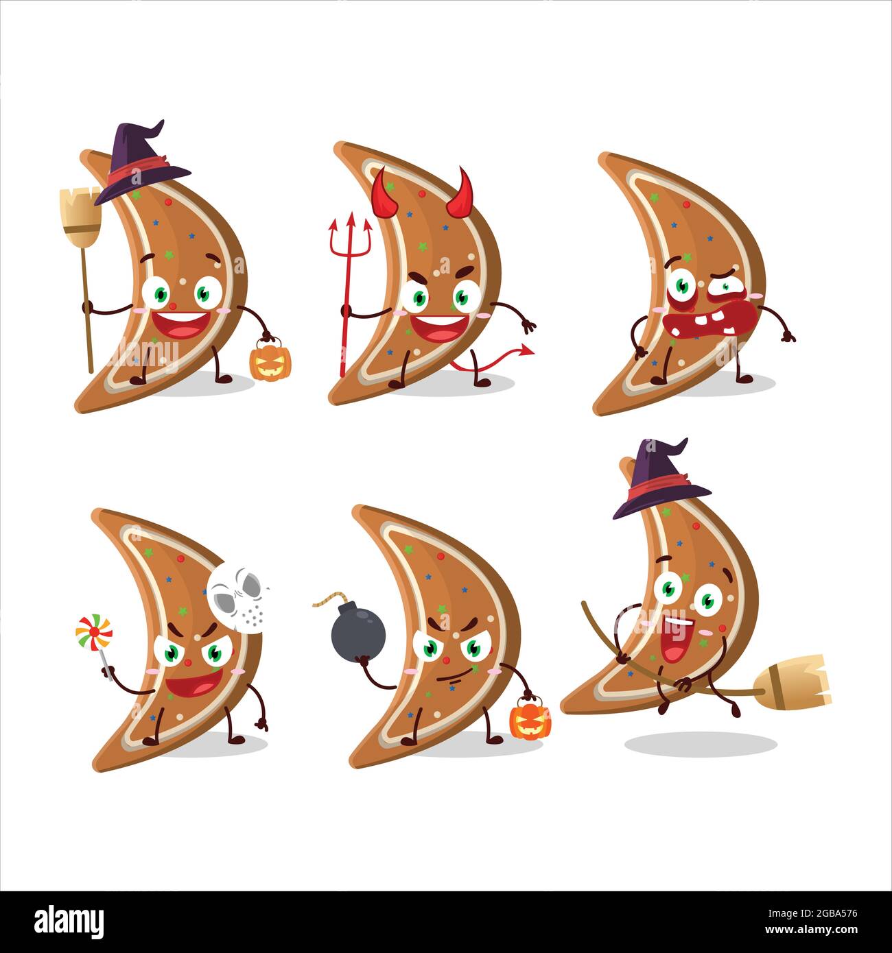 Halloween expression emoticons with cartoon character of gingerbread ...