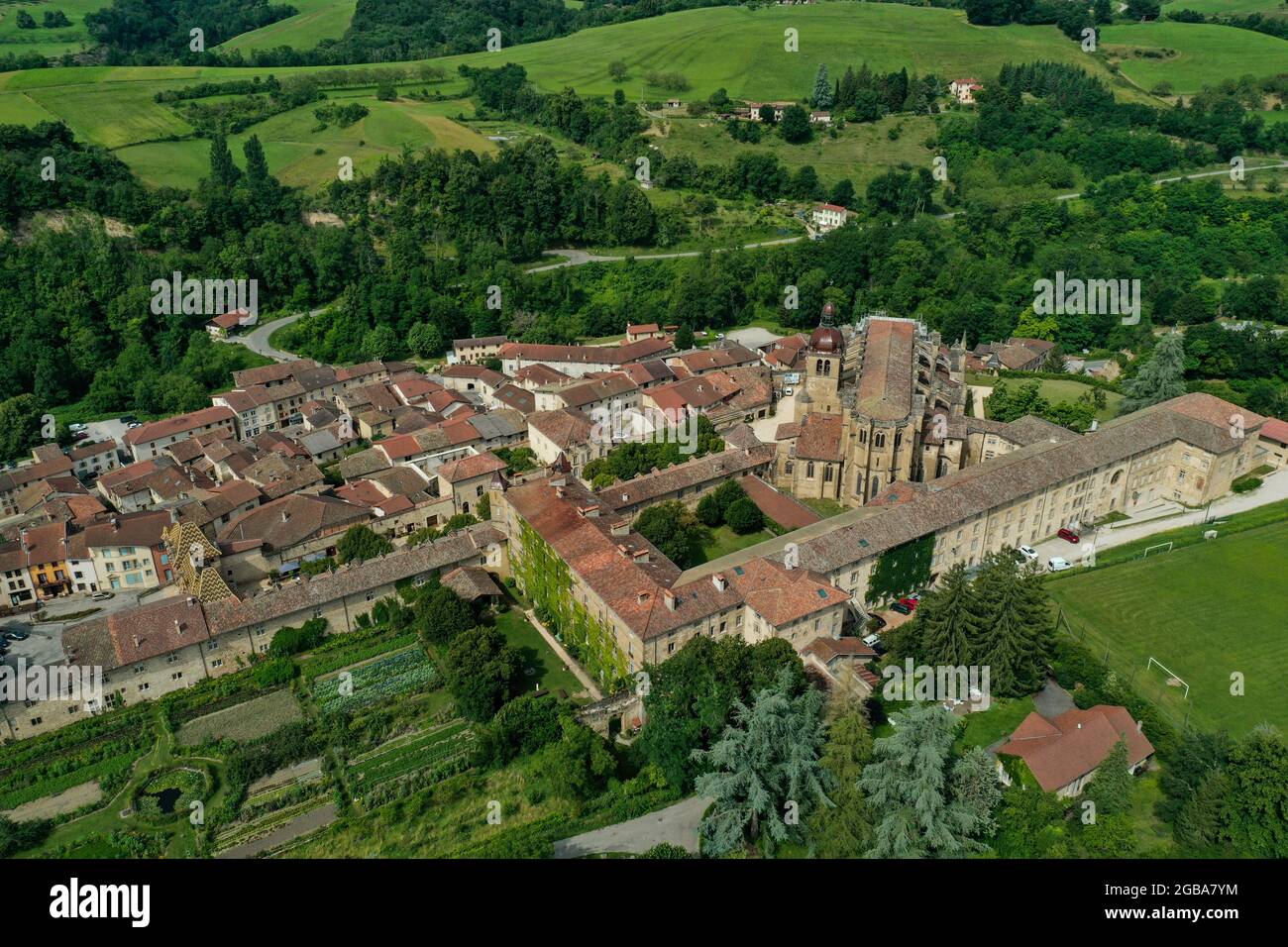aerial view on saint antoine l'abbaye on isere in france Stock Photo ...