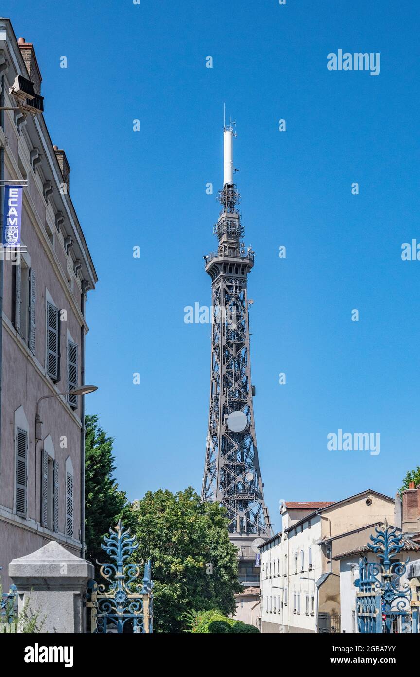 Small copy of the Eiffel tower: the tour métallique de Fourvière, Lyon, France Stock Photo