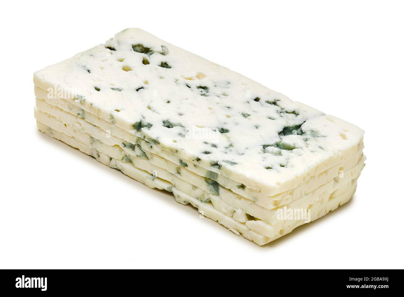 Slices of dorblu cheese isolated on white background Stock Photo - Alamy
