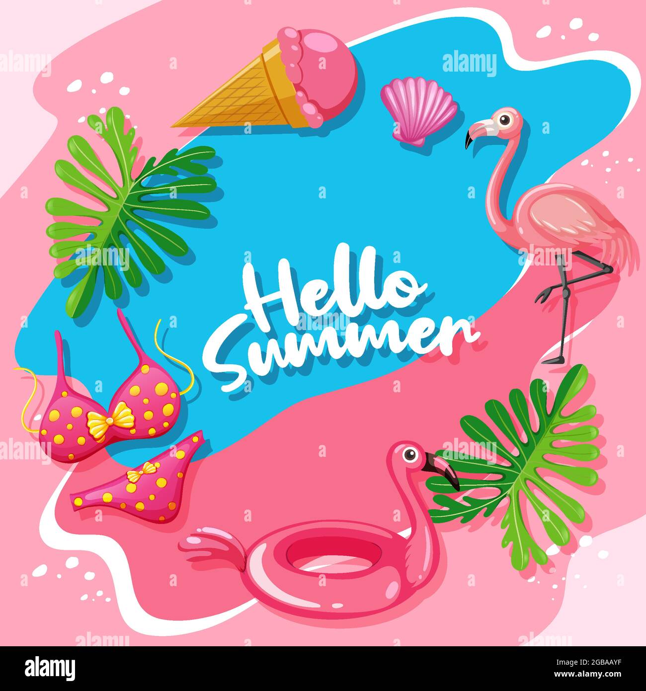 Hello Summer banner template in flamingo theme illustration Stock ...