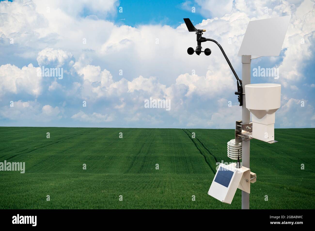 Weather station in a wheat field. Precision farming equipment  Stock Photo
