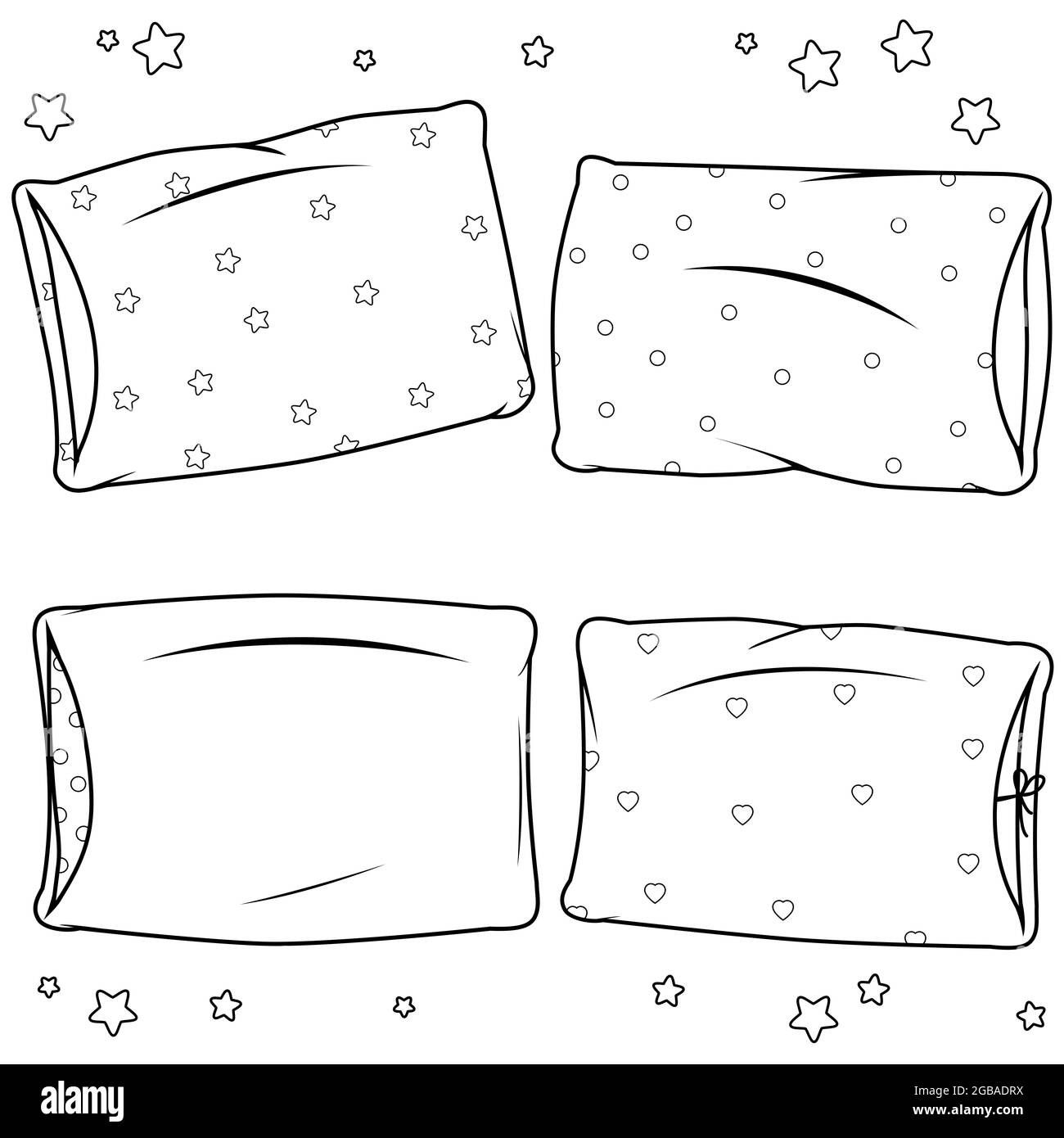 Pillows collection. Black and white coloring book page Stock Photo
