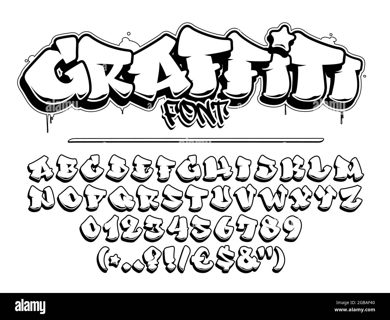 Graffiti vector font. Capital letters, numbers and glyps alphabet. Isolated  black outline Stock Vector Image & Art - Alamy