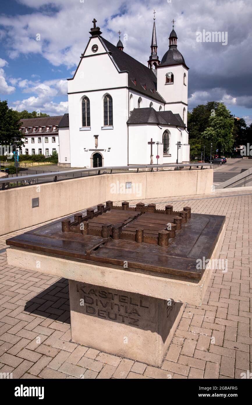 model of the Late Roman fort Divitia on Kennedy-Ufer in the district Deutz, it was part of the Lower Germanic Limes, church Alt St. Heribert, Cologne, Stock Photo