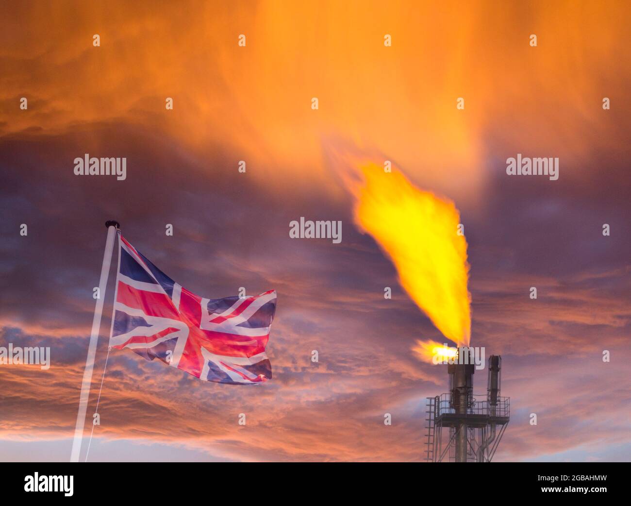 Chemical plant, refinery gas flare/flare stack. Climate change, global