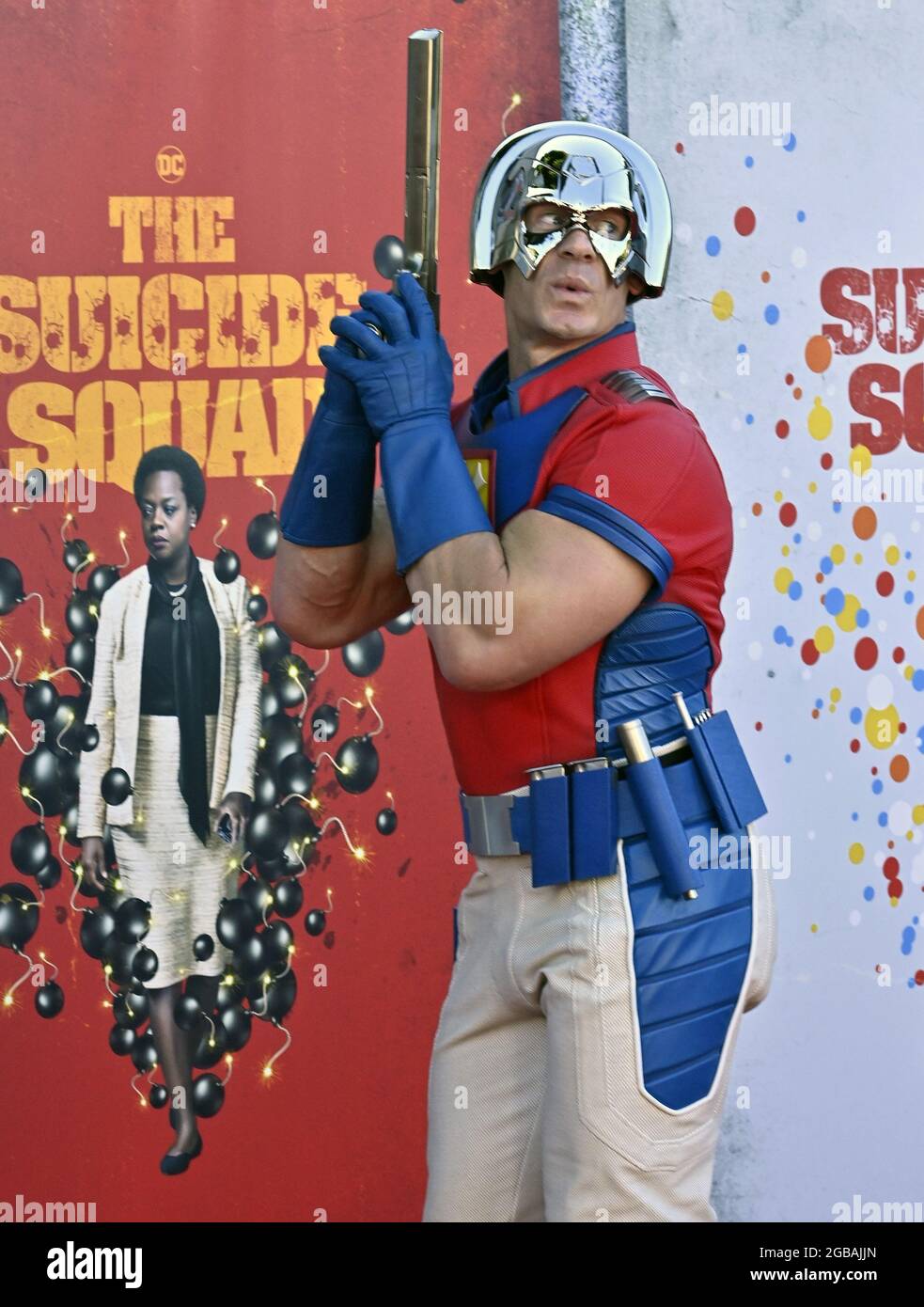 Los Angeles, United States. 03rd Aug, 2021. Cast member John Cena attends the premiere of the sci-fi motion picture comedy 'The Suicide Squad' at the Regency Village Theatre in the Westwood section of Los Angeles on Monday, August 2, 2021. Storyline: Supervillains Harley Quinn, Bloodsport, Peacemaker and a collection of nutty cons at Belle Reve prison join the super-secret, super-shady Task Force X as they are dropped off at the remote, enemy-infused island of Corto Maltese. Photo by Jim Ruymen/UPI Credit: UPI/Alamy Live News Stock Photo