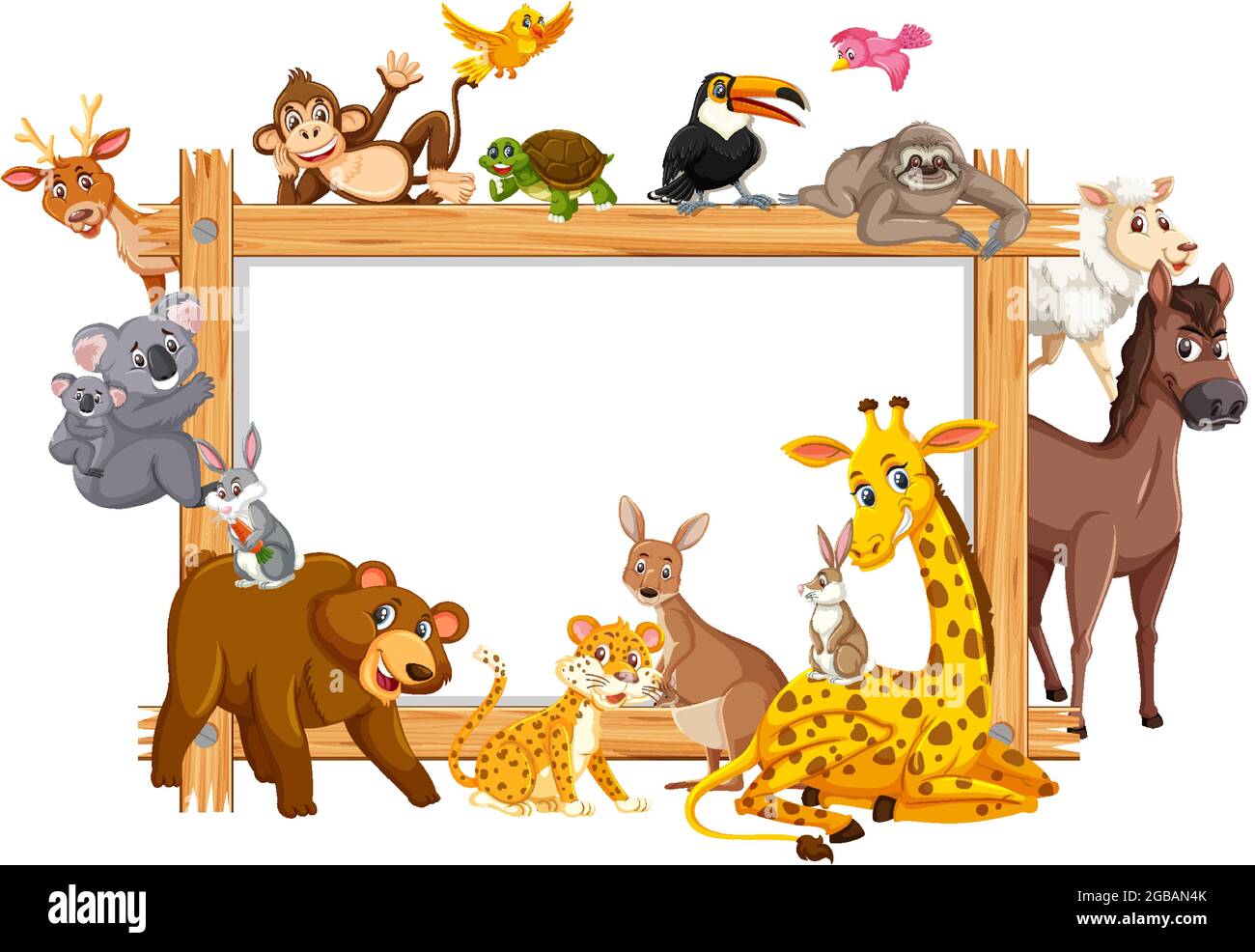Empty wooden frame with various wild animals illustration Stock Vector ...