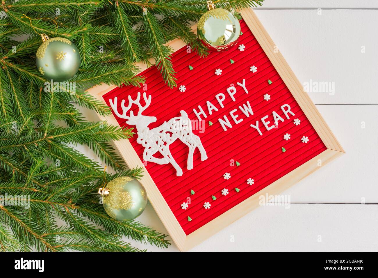 Letter board new year and christmas concept. Top horizontal view